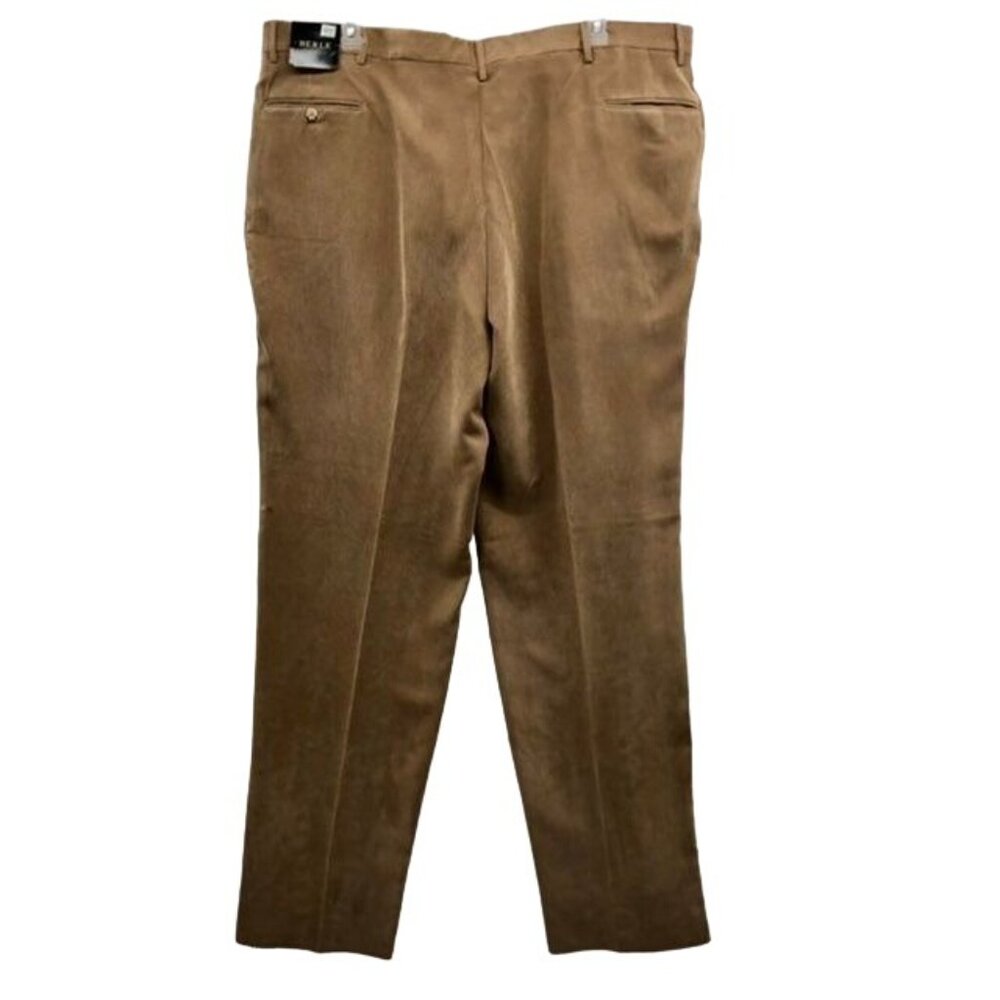 Berle Dress Pants Mens 48 NEW Corduroy Unhemmed Tan Pleated - Picture 2 of 11